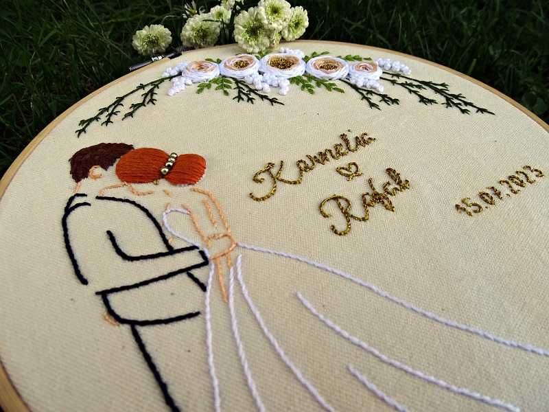 Haftowana ręcznie Pamiątka Ślubu, Prezent dla pary młodej Prezent Ślub