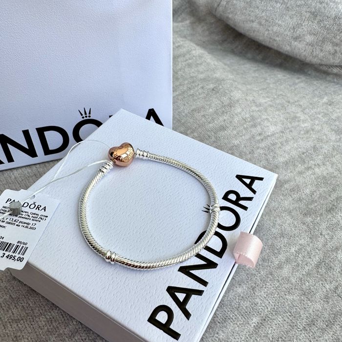 Браслет Пандора оригінальний Золоте серце Pandora новий срібло 925