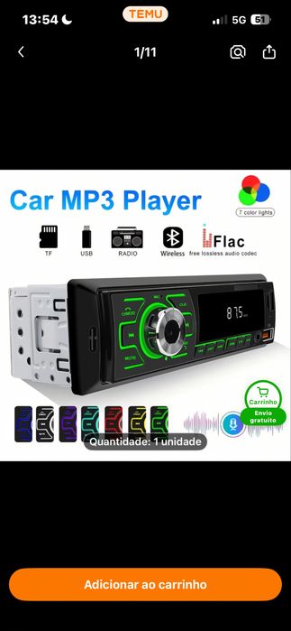 Rádio Automotivo Bluetooth com LED – Novo