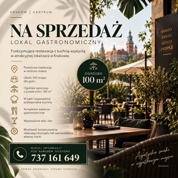 Na sprzedaż – FUNKCJONUJĄCY lokal gastronomiczny w Krakowie