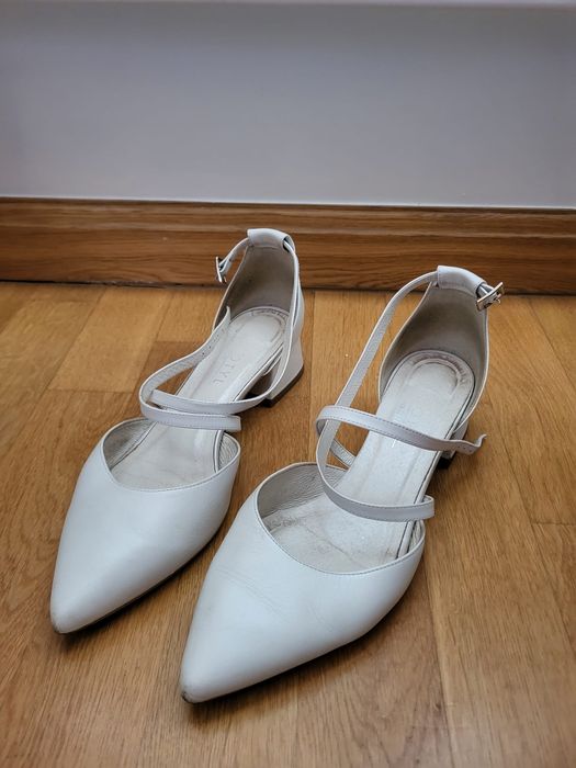 Czółenka ślubne na 4 cm obcasie - KOTYL 9917 ECRU PERŁOWE