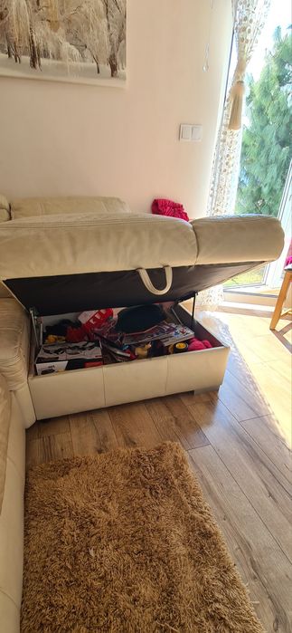 Narożnik  z funkcją spania,skóra naturalna