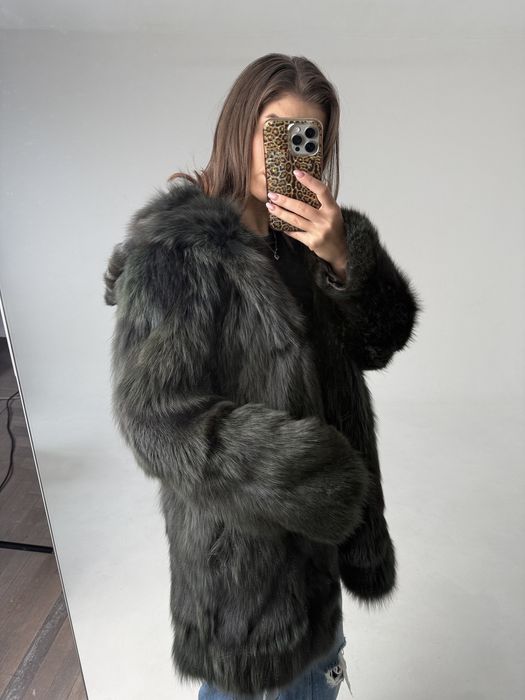 Шуба песець натуральна изумрудна зелена