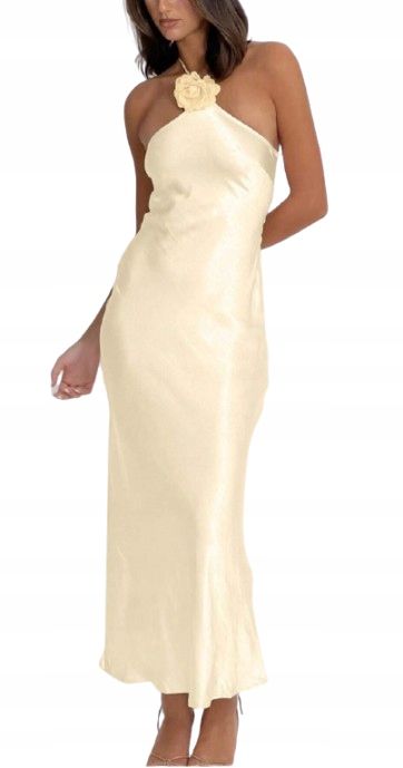 Shein sukienka letnia wesele złota maxi tuba odkryte plecy elegancka l 1łul