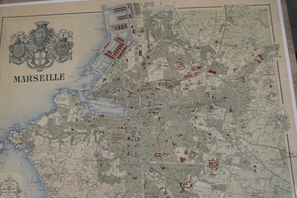 Reprodução impressa de Mapa de Marselha - França 1894