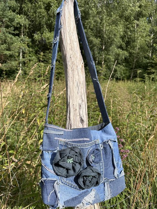 Torba listonoszka z jesnu patchwork denim
