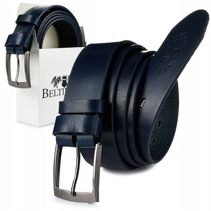 Beltimore skórzany pasek granatowy do spodni 120 licowy 110 115 modny