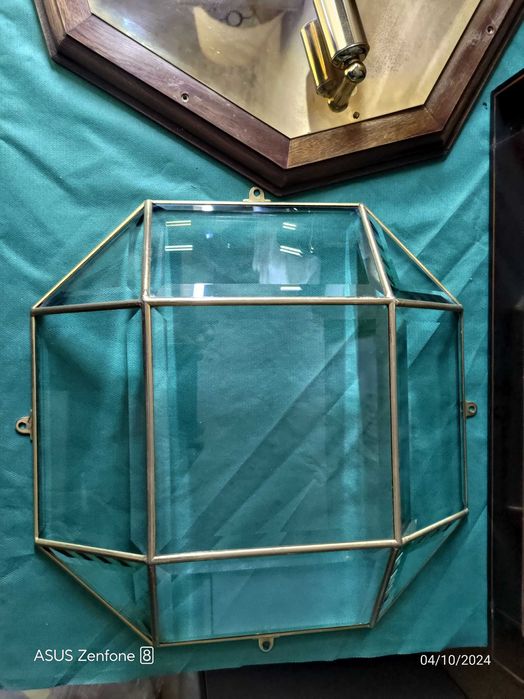 Candeeiro teto plafonnier vintage em madeira latão cristal bom estado