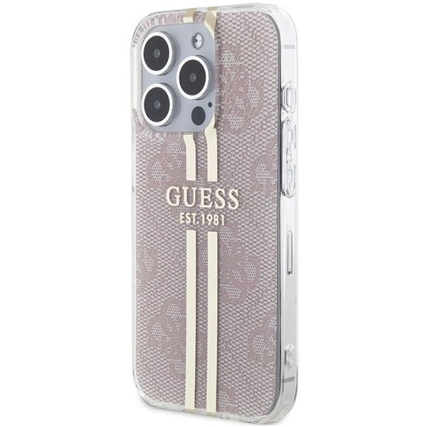 Etui Guess IML 4G Gold Stripe na iPhone 14 Pro Max - różowe
