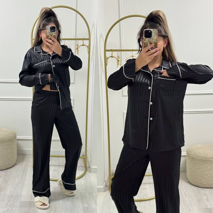 Піжама жіноча шовкова в полоска , штани і сорочка