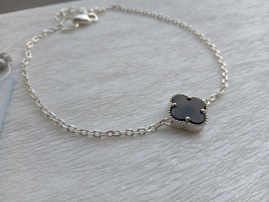 Серебряный браслет Van Cleef Ван Клиф клевер черный оникс 17 18 19 см