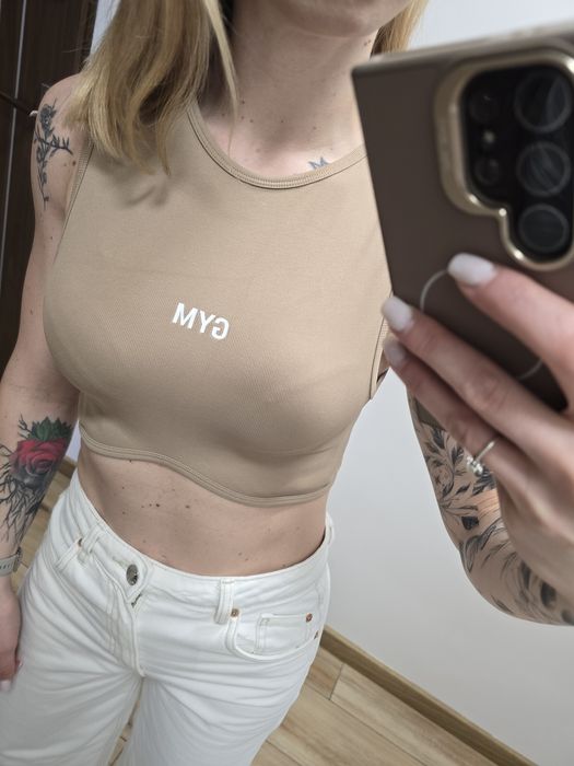 2 topy bezszwowy siłownia fitness brąz i beż