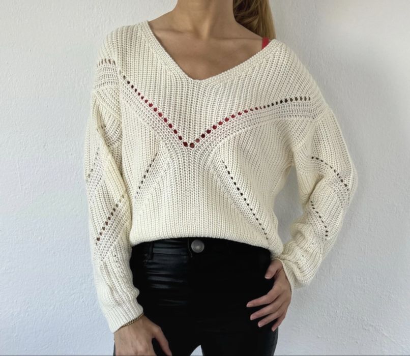 JDY sweter serek kremowy M 38 beż ażur sweterek