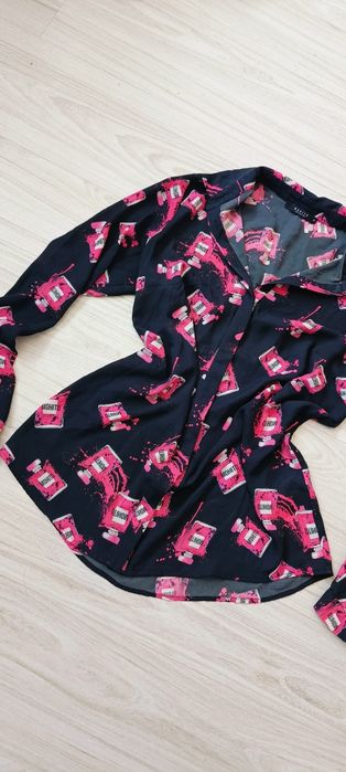 Piękna czarno różowa koszula Mohito elegancka kobieca zwiewna