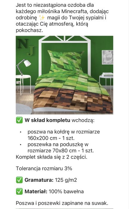 Minecraft poszewka poszwa na kołdrę i poduszkę 160x200 70x80