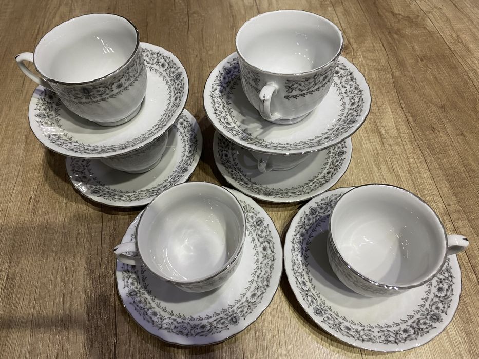 Zestaw filiżanki Swirl platinum scroll Porcelana kostna