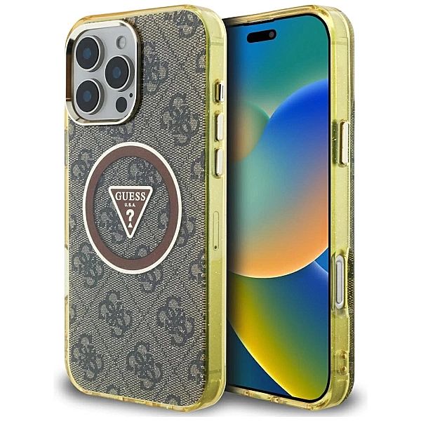 Etui Guess IML Metal Glitter 4G Circle Triangle MagSafe na iPhone 16 P