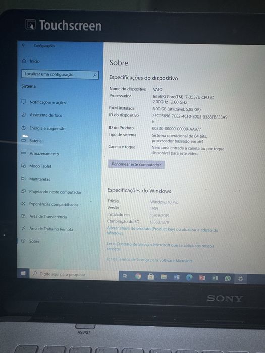 Portatil sony core i7