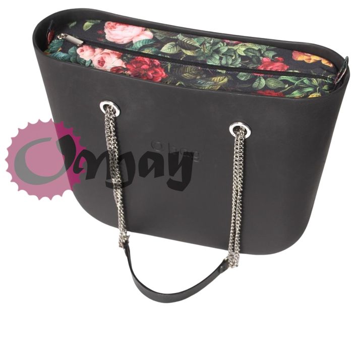 Czarny organizer do OBAG STANDARD róże dziki ogród kwiaty OMAY