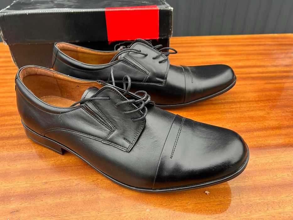 Buty męskie półbuty wyjściowe 45, skóra naturalna, NOWE, polskie