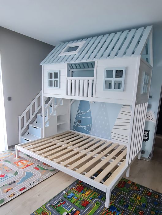 Łóżko piętrowe drewniane domek 160x200