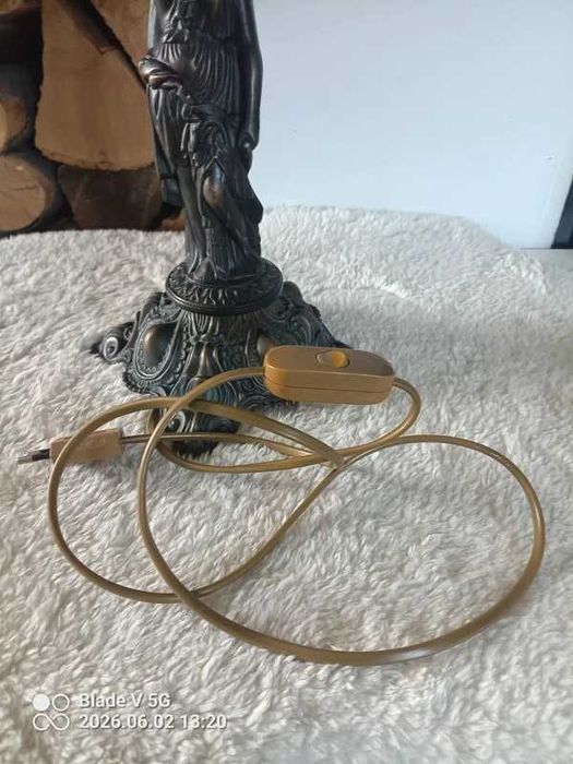 Stara lampa witrażowa kobieta winogrona sygnowana Honsel Ala Tiffany