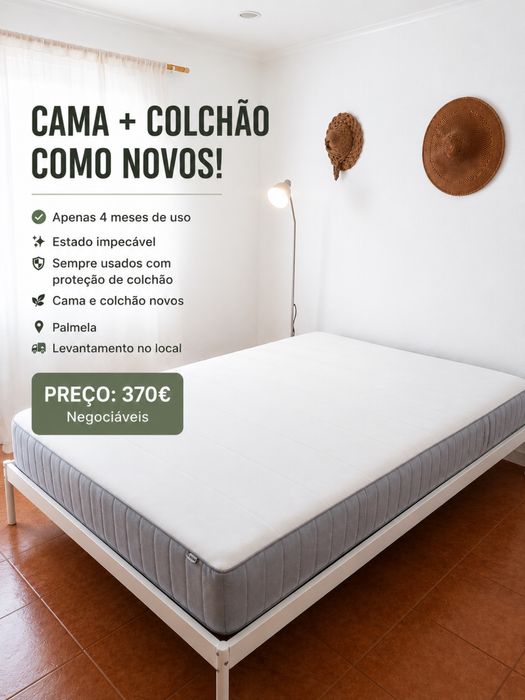 Cama de casal  e colchão como novos ikea