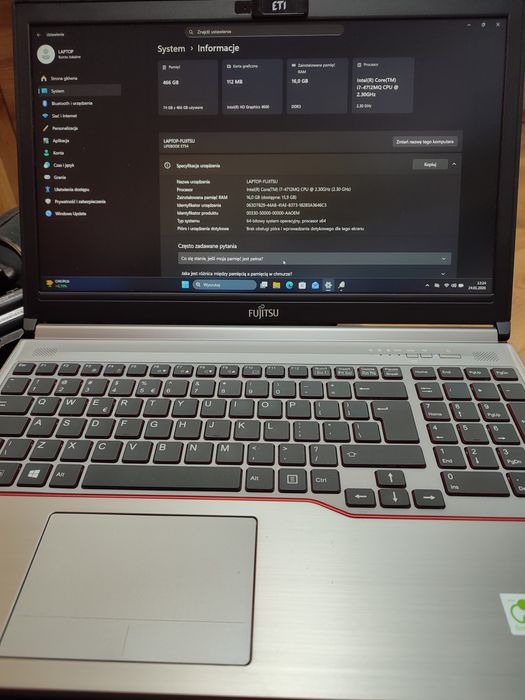 Laptop Fujitsu Siemens Lifebook E-754 Intel I7  16GB RAM SSD 480 GB