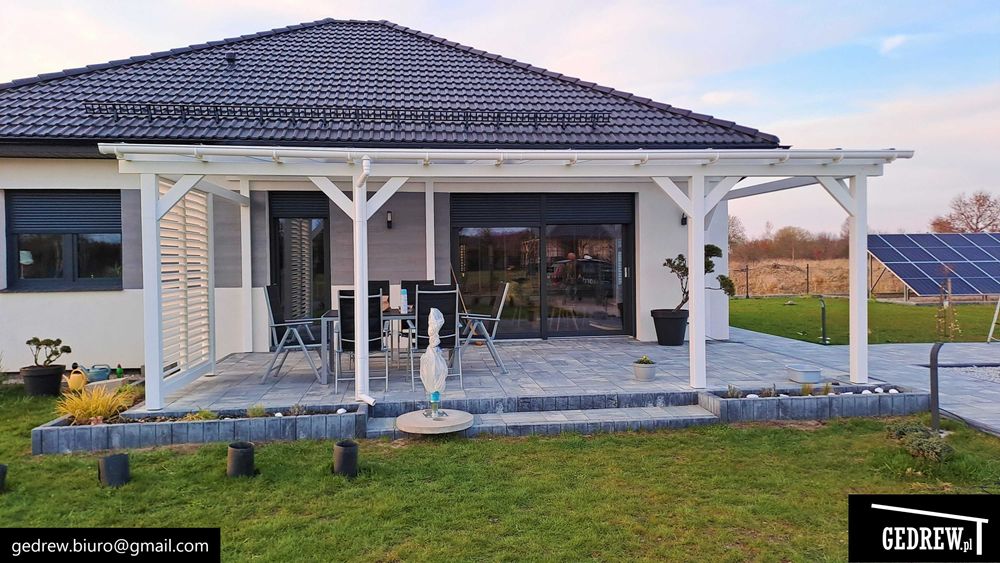 Zadaszenie tarasu pergola przyścienna żaluzje ruchome 7,2x4m