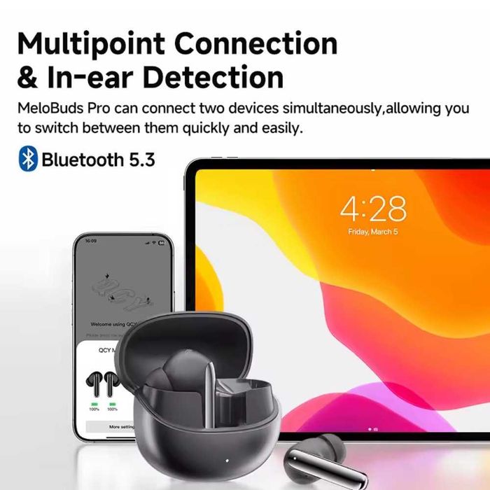 Наушники QCY MeloBuds Pro Hi-Res LDAC Hybrid ANC BT5.3 Black