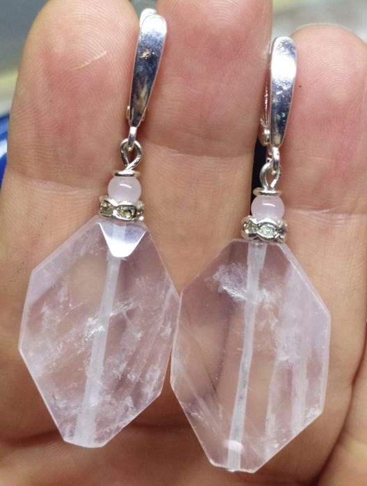 Серьги  Аметист  Пренит  Розовый кварц   Натуральный камень