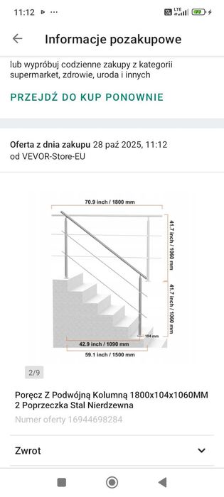 Barierka poręcz na schody metalowa