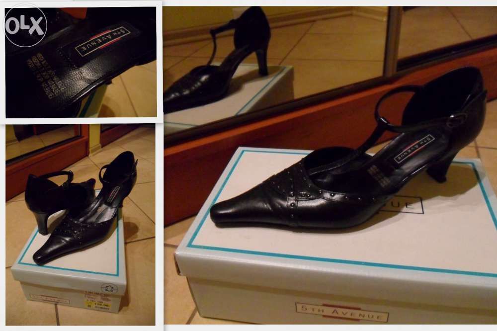 Buty na obcasie, czarne skóra rozm. 39, 5th Avenue Deichmann