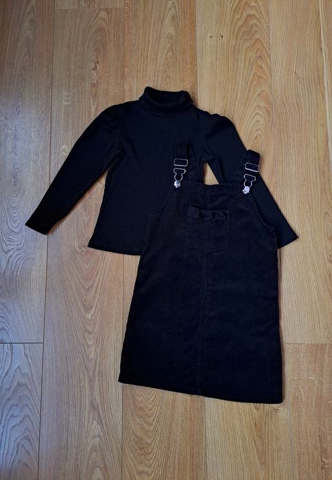 Черный вельветовый сарафан для девочки/черная кофта гольф/набор