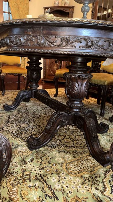 Mesa de Jantar Renascença + 10 Cadeiras | 10 Lugares | Madeira Maciça