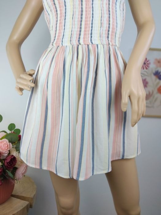 Wiskozowy kombinezon w paski masełko pudrowy letni Szorty top M 38