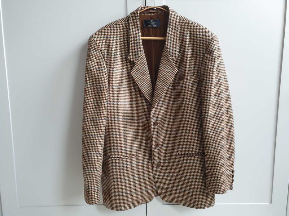 Brążowa marynarka wełniana w pepitkę męska Troncini M