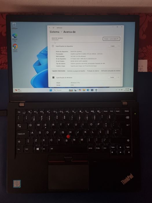 Lenovo Thikpad T460s - i5, 16gb Ram, 256gb ssd Nvme, Tela Touch, rotação 180, windows 11 pro