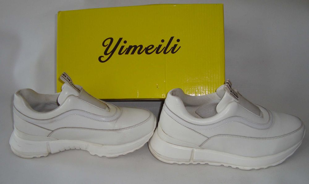 Жіночі кросівки на резинці Yimeili 38р. 24.5см білі шкіряні (535-39)
