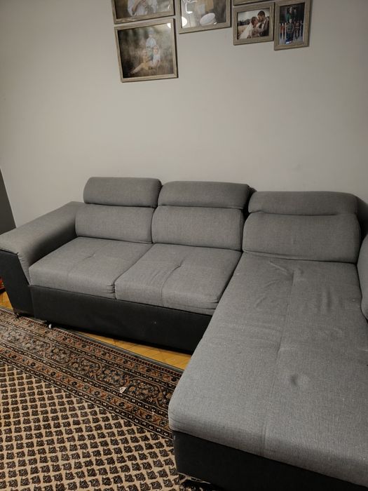 Kanapa narożna rogówka rozkładana szara z funkcją spania