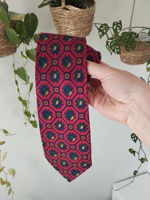 Męski jedwabny krawat 100% silk, kolorowy, czerwony we wzory, kolor wina, 9,5 cm Tibnor