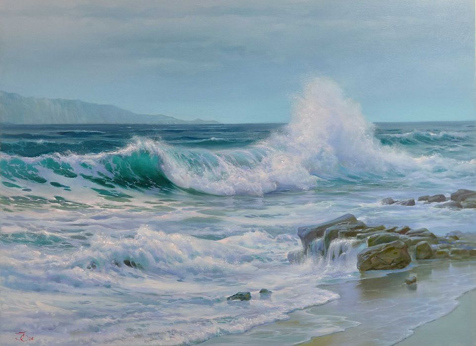 Картина маслом море, морський пейзаж (полотно,олія) "Шепіт білої піни”