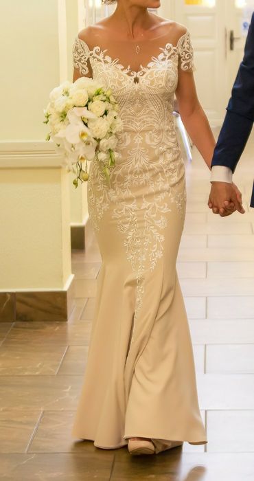 Suknia ślubna wieczorowa cappuccino ivory ryba