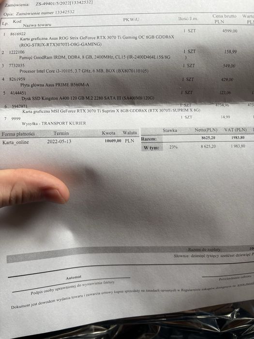 Asus GeForce RTX 3070 Ti 8GB Rog Strix OC Pudelko Faktura Wysylka