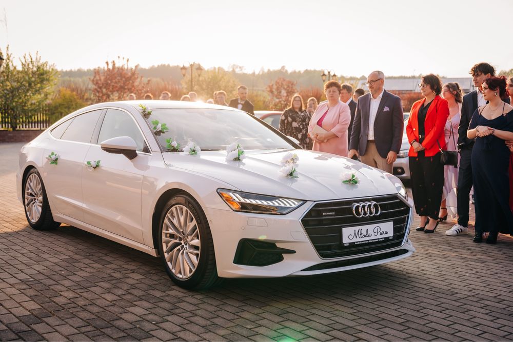 Audi Nowe A7 Premium - Auto na Twój Ślub Wesele Biały Samochód Wynajem