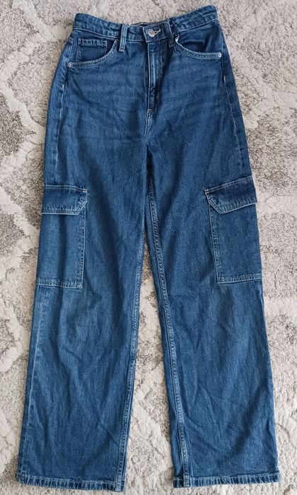 Spodnie jeans dziewczęce H&M roz. 152 bojówki z szeroką nogawką