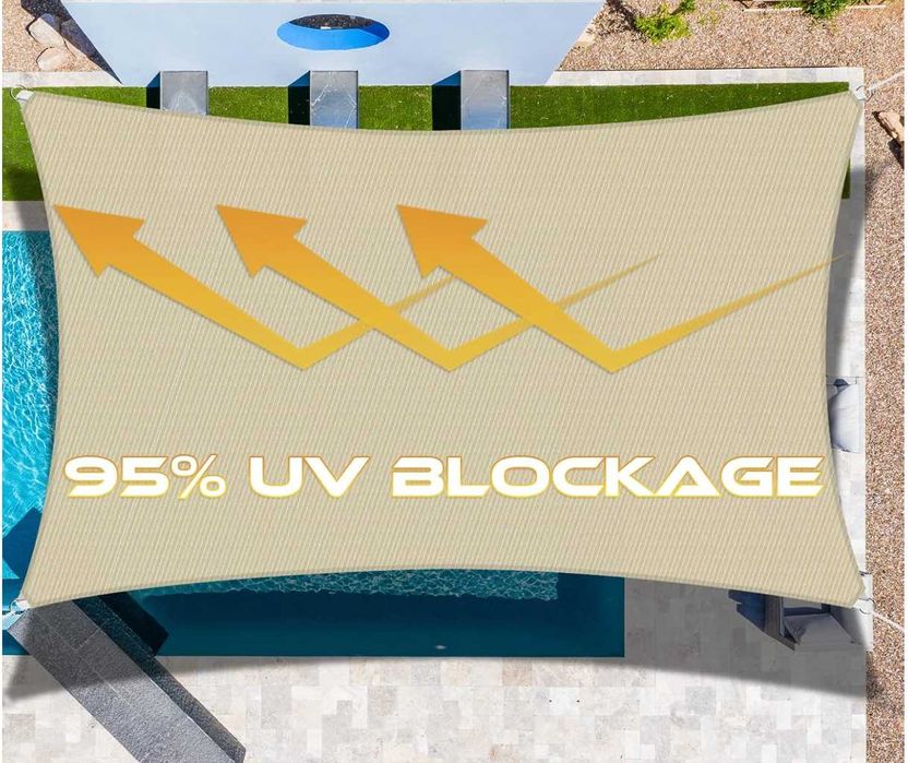 Vela de 4,88mx6,1m com proteção UV. Para uso externo. Nova e bege