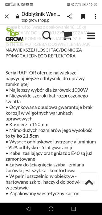 Odbłyśnik do uprawy roślin