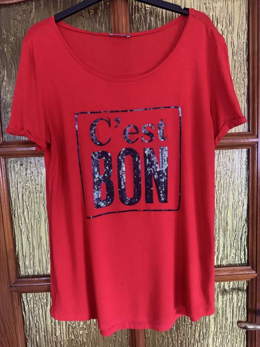 T-Shirt Orsay czerwony z cekinami