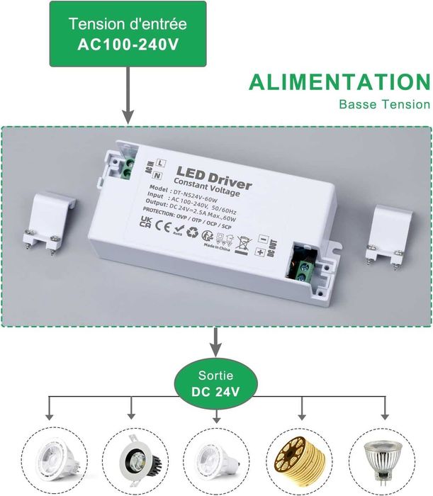 Zasilacz do LED REYLAX 24V 60W 2.5A przetwornik transformator AC DC